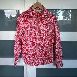 L.L. Bean Red Floral Button Down Shirt
